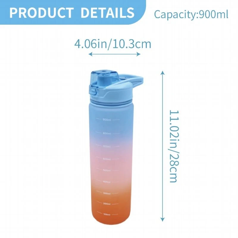 900ml Motivational Plastic Water Bottle With Time Marker And Straw factory